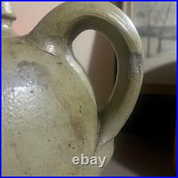 Antique Glazed Stoneware Pottery Jug with Handle One Gallon 9H