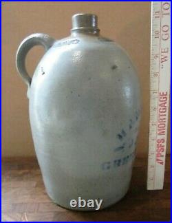 Antique HAMILTON & JONES GREENSBORO PA Salt Glazed Stoneware Blue Stencil 1G Jug
