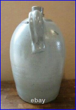 Antique HAMILTON & JONES GREENSBORO PA Salt Glazed Stoneware Blue Stencil 1G Jug