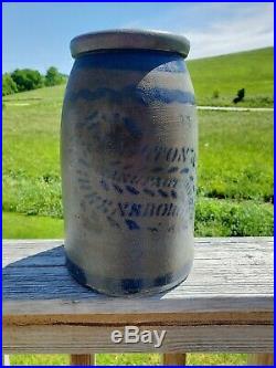 Antique Hamilton Jones 19th Century Blue Colbalt Salt Glazed Stoneware