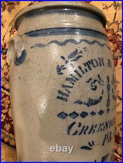 Antique Hamilton and Jones 5 Gallon Stoneware Pottery Crock- Greensboro PA