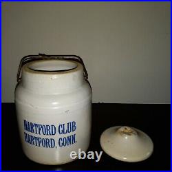 Antique Hartford Club Stoneware Crock with Lid