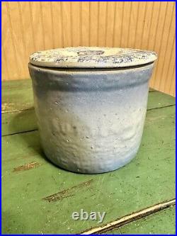 Antique Indian Peace Butter Blue Stoneware Dairy Farm Crock Churn