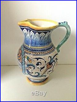 Antique Italian Majolica Pottery Painted Wine Pitcher