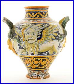 Antique Italian Majolica Vase signed CANTAGALLI Rooster Italian Decorative
