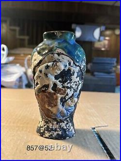 Antique Japanese Sumidagawa Pottery Stoneware Vase with Figures As Is