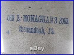 Antique John B. Monaghan's Sons Shenandoah Pa Stoneware Pottery Advertising Jug