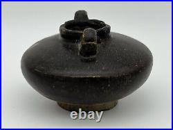 Antique Khmer Cambodian Small Brown Glazed Ceramic Stoneware Pot Jar