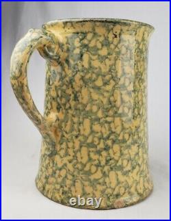 Antique Large Yellow Ware Spongeware Stoneware Pitcher Pottery Primitive Rustic