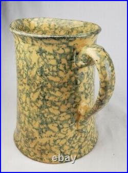 Antique Large Yellow Ware Spongeware Stoneware Pitcher Pottery Primitive Rustic