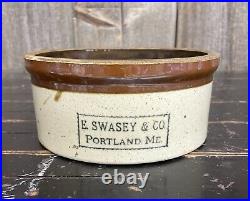 Antique Late 1800s 1/2 Gal E Swasey & Co Portland ME Stoneware Pie Dish