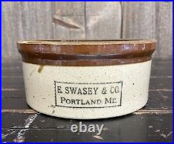 Antique Late 1800s 1/2 Gal E Swasey & Co Portland ME Stoneware Pie Dish