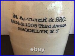 Antique M. KOHNER & BRO 1304 & 1306 Third Ave. Brooklyn NY Stoneware Pottery Jug