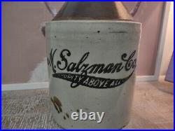 Antique M Salzman Stoneware Advertising Whiskey Jug, No Cracks