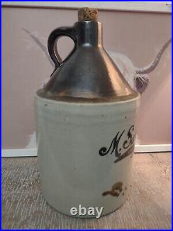 Antique M Salzman Stoneware Advertising Whiskey Jug, No Cracks