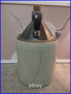 Antique M Salzman Stoneware Advertising Whiskey Jug, No Cracks