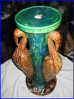 Antique Majolica Art Deco Pottery Pelican Flamingo Bird Pedestal Stoneware Stand