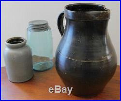 Antique Manganese Brown Slip Salt Glazed Stoneware Pottery Pitcher J BARRETT JR