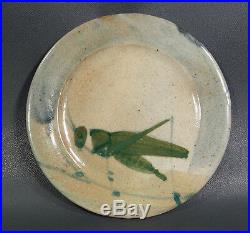 Antique Mantis Grasshopper Insect Salt Glazed Stoneware Art Pottery Plate Dish
