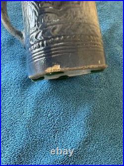 Antique McCoy Pottery 7 Salt Glazed Stoneware Pitcher withMedieval Shield Decor