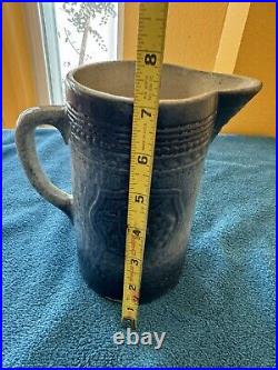 Antique McCoy Pottery 7 Salt Glazed Stoneware Pitcher withMedieval Shield Decor