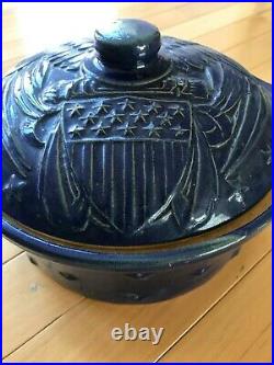 Antique McCoy Pottery American Eagle Casserole BLUE 1940's KRUGS BAKING COMPANY