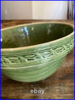 Antique McCoy Yellow Ware Green Glaze Sunburst Pottery Mixing Bowl Farmhouse