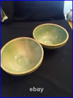 Antique Mc Coy Pottery 2 Green Stoneware Bowls#2 Shield Mark9 1920s Vintage Norm