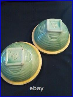 Antique Mc Coy Pottery 2 Green Stoneware Bowls#2 Shield Mark9 1920s Vintage Norm