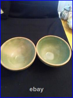 Antique Mc Coy Pottery 2 Green Stoneware Bowls#2 Shield Mark9 1920s Vintage Norm