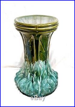 Antique Mccoy Pottery Green & Turquoise Planter Jardeniere Base Pedestal Stand