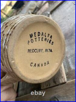 Antique Medalta Potteries Canada 6 1/2 Stoneware Water Pitcher Mocha & Blue