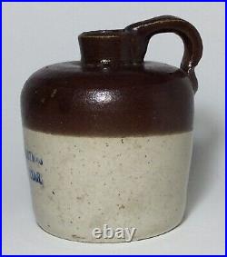 Antique Mini 3-1/4 inch Stoneware Jug MERRY CHRISTMAS / HAPPY NEW YEAR