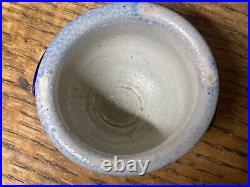 Antique Miniature Salt Glazed Blue Decorated Stoneware Crock Ointment Pot / Toy