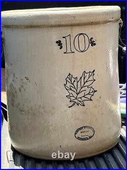 Antique Monmouth, ILL Western Stoneware 10 Gallon Crock Maple Leaf With Handles