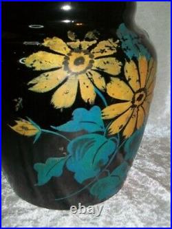 Antique Monmouth Illinois Black Stoneware Pottery Orange Coneflower Cookie Jar