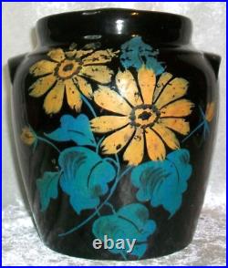 Antique Monmouth Illinois Black Stoneware Pottery Orange Coneflower Cookie Jar