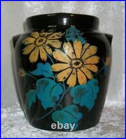 Antique Monmouth Illinois Black Stoneware Pottery Orange Coneflower Cookie Jar