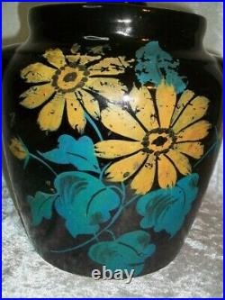 Antique Monmouth Illinois Black Stoneware Pottery Orange Coneflower Cookie Jar