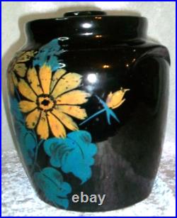 Antique Monmouth Illinois Black Stoneware Pottery Orange Coneflower Cookie Jar