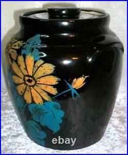 Antique Monmouth Illinois Black Stoneware Pottery Orange Coneflower Cookie Jar