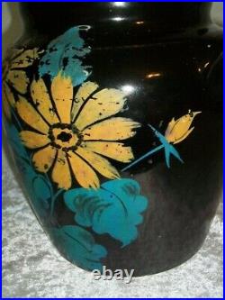 Antique Monmouth Illinois Black Stoneware Pottery Orange Coneflower Cookie Jar