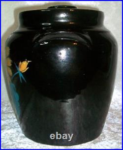 Antique Monmouth Illinois Black Stoneware Pottery Orange Coneflower Cookie Jar