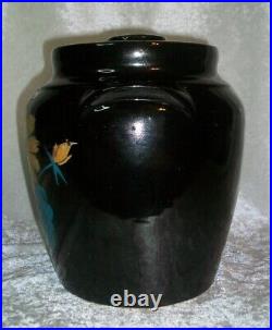 Antique Monmouth Illinois Black Stoneware Pottery Orange Coneflower Cookie Jar