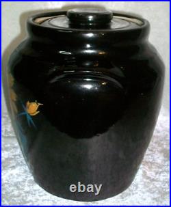 Antique Monmouth Illinois Black Stoneware Pottery Orange Coneflower Cookie Jar