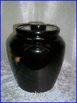 Antique Monmouth Illinois Black Stoneware Pottery Orange Coneflower Cookie Jar