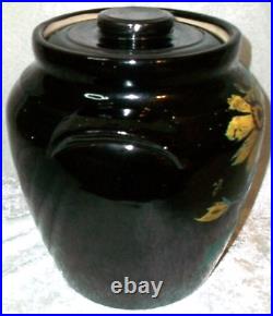 Antique Monmouth Illinois Black Stoneware Pottery Orange Coneflower Cookie Jar