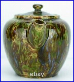 Antique Morton Pottery Illinois Spongeware Small Woodland Glaze Teapot