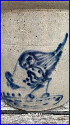 Antique NY Stoneware 2 Gal. Decorated Cobalt Chicken Crock Great Condition AAFA