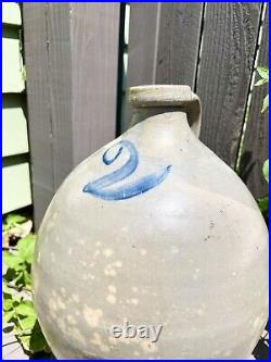 Antique New York Stoneware Jug Blue Cobalt Painted 2